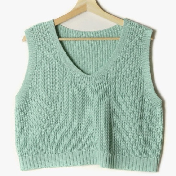 KOREAN - MERONGSHOP Jackets & Blazers - CROPPED MINT KNIT VEST